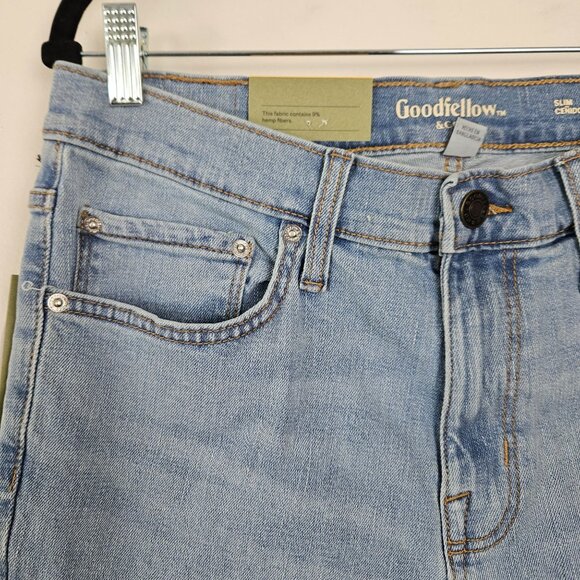 Goodfellow & Co Mens Straight Slim Fit Stretch Jeans W32 L34 Light Wash Denim - Picture 6 of 11